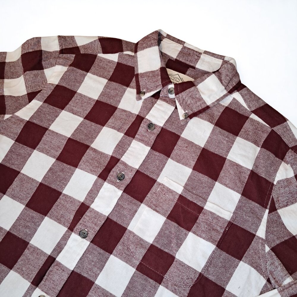 St. John's Bay Mens Long Sleeve Classic Fit Flannel Maroon White Size Medium